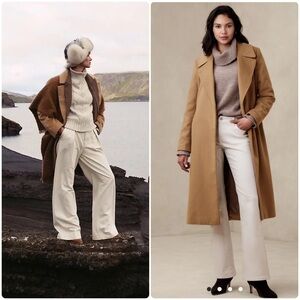 NWT Women’s Banana Republic Classic Sunday Wool Blend Camel/Tan Pea Coat Size M